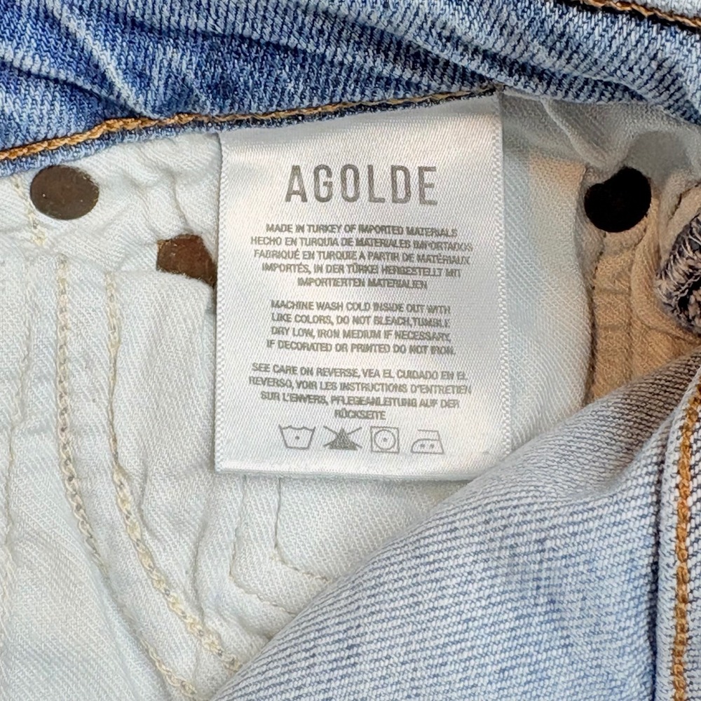 AGOLDE Nico High Rise Straight Leg Jeans Light Wash Distressed Raw Hem Size 25 - Picture 8 of 16